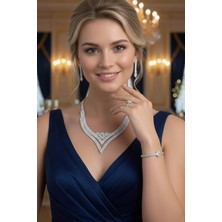 Caş Dekorasyon Gümüş Renk Taşlı 4'lü Abiye Set