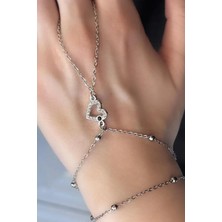 Caş Dekorasyon Gümüş Renk Kalp Şekil Taşlı Çelik Şahmeran