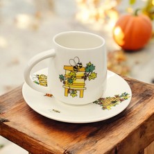 Mimoza Porselen Arı Petek Desenli Porselen Kahve Fincanı 2'li Takım