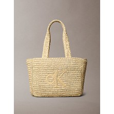 Calvin Klein Kadın Bold Ck Raffia Orta Tote Çanta
