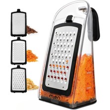 Mien Hazneli Rende- Paslanmaz Çelik Çok Amaçlı Mutfak Rendesi-Şeffaf Kaplı 3 Aparatlı Rende