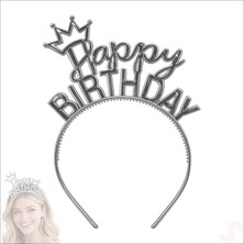 Süsle Bebek ve Parti Taçlı Happy Birthday Plastik Taç - Gümüş