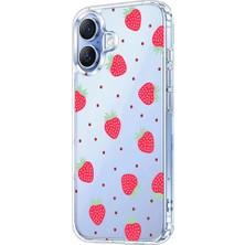 3gen Case Iphone 17 Kılıf Desenli Lüx Şeffaf Silikon Kılıf Çilek