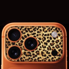 Senada iPhone 17 Pro Max Tam Kaplayan Kamera Çerçeve Koruyucu Desenli Baskılı - Yaldızlı Leopar