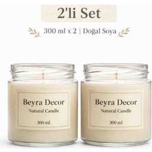 Beyra Decor 2’li Doğal Soya Mum 300 ml x 2 – Cam Kavanoz Bardak Mum Seti | Ev Dekor & Hediye