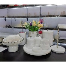 Ege Gross Veronica White Silver- Doğal Beyaz Mermer Banyo Seti | 10 Parça |silver| Mermer Vazo |kase Havluluk