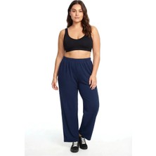 Veralya Moda Kadın Lacivert Dokulu Büyük Beden Cepli Pijama Altı Rahat Kesim Esnek Bel Günlük Ev Giyim Alt