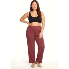 Veralya Moda Kadın Bordo Dokulu Büyük Beden Cepli Pijama Altı Rahat Kesim Yumuşak Kumaş Ev Giyim Alt
