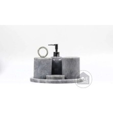 Ege Gross Dekoratif Gri Mermer Banyo Seti 5 Li Gümüş Halka Aksesuar Detaylı Tasarım Set\mermer Banyo Takımı