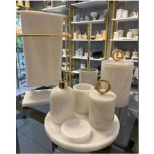 Ege Gross Dekoratif Doğal Beyaz Mermer / Aksesuar Detaylı 8li Mermer Banyo Seti /mermer Banyo Takımı