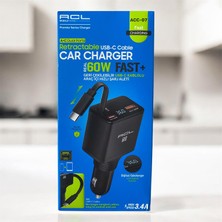 Acl Acc-07 60W Geri Çekilebilir Type-C Kablolu Dijital Göstergeli Araç Içi Hızlı Şarj Aleti