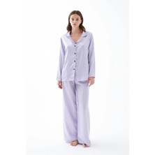Veralya Moda Kadın Lila Oversize Saten Pijama Takımı – Rahat Kesim Şık Ev Giyim Seti