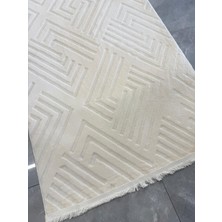 Plato Halı Oppo 1010 Silver Kaymaz Taban Yolluk Makinede Yıkanabilir Halı Krem Spor Saçaklı