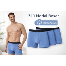 Süsen Lingerie 3 Adet Erkek Mavi Modal Boxer, Erkek %100 Pamuk Modal Boxer