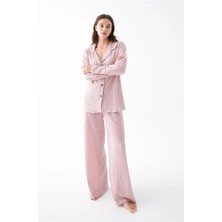 Veralya Moda Kadın Pembe Önden Düğmeli Rahat Kesim Pijama Takımı – Günlük Ev Giyim Seti