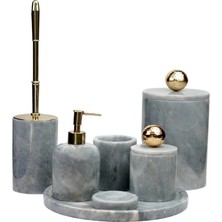 Ege Gross Dekoratif Mermer Banyo Seti Takımı 7 Li Buyuk Disko Top Pirinç Detaylı Tasarım Set