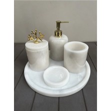 Ege Gross Figürlü 5 Li Banyo Seti %100 Doğal Mermer Olan Ürünümüz, Beyaz Gold