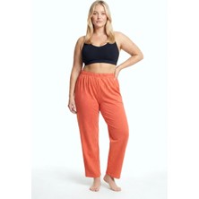 Veralya Moda Kadın Turuncu Dokulu Büyük Beden Cepli Pijama Altı Rahat Kesim Esnek Bel Günlük Ev Giyim Alt
