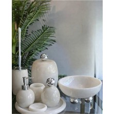 Ege Gross Dekoratif Doğal Beyaz Oval Mermer Aksesuar Detaylı 8li Mermer Banyo Seti /mermer Banyo Takımı