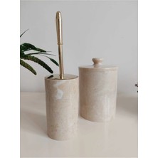 Ege Gross Dekoratif Doğal Bej Mermer Wc Fırçası ve Çöp Kovası