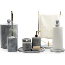 Ege Gross 9'lu Gri Mermer Yuvarlak Formlu Dekoratif Banyo Seti Takim