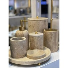Ege Gross Dekoratif Doğal Traverten  Mermer Gold  Aksesuar Detaylı 7li Mermer Banyo Seti