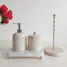 Ege Gross Doğal Bej Mermer Banyo Seti 4lü| Top Ayaklı | Silver
