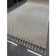 Plato Halı Oppo 1010 Silver Kaymaz Taban Yolluk Makinede Yıkanabilir Halı Krem Düğüm Saçaklı