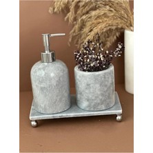 Ege Gross Dekoratif Doğal Grı Mermer Aksesuar Detaylı 3 Lü Mermer Banyo Seti /mermer Banyo Takımı