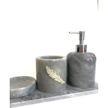 Ege Gross Mermer 4'lü Figürlü Banyo Seti Gri Gümüş Yaprak Figürlü