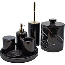 Ege Gross Dekoratif Siyah Mermer Gold Altın Detaylı 7 Li Banyo Seti Takımı