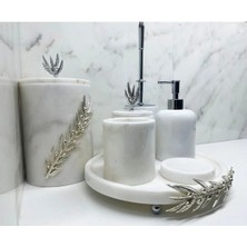 Ege Gross Dekoratif Beyaz Mermer Gümüş Zeytin Dalı Detaylı 7 Li Banyo Seti Takımı