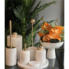 Ege Gross Canisa - Gold Top Detaylı Beyaz Mermer Banyo Seti- 9 Parça