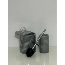 Ege Gross Gri Mermer Banyo Seti 2'li-Mermer Çöp Kovası ve Fırça