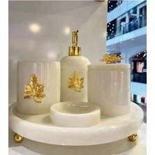 Ege Gross Beyaz Mermer Banyo Seti Takımı 5 Li Gold Renkli Modern Tasarım ve Kolay Temizlik