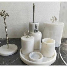 Ege Gross 8 Li Beyaz Mermer Banyo Seti Suya Dayanıklı Doğal Taş ile Modern Stil