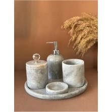 Ege Gross Dekoratif Doğal Grı Mermer Aksesuar Detaylı 5 Li Mermer Banyo Seti /mermer Banyo Takımı