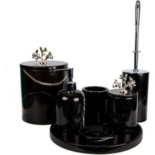 Ege Gross Dekoratif Siyah Mermer Sılver Mercan Detaylı 7li Banyo Seti Takımı