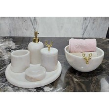 Ege Gross Crystal White Golden - Doğal Beyaz Mermer Banyo Seti | 6lı | Gold |