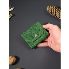 MAT DERİ Kadın Kartlık Desenli Hakiki Deri Küçük Cüzdan Nakit Bölmeli (10X9 Cm) Yeşil