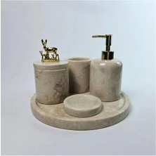 Ege Gross Dekoratif Doğal Bej Mermer Aksesuar Detaylı 5 Li Mermer Banyo Seti /mermer Banyo Takımı