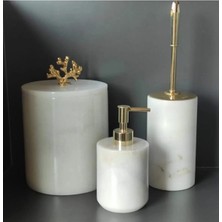 Ege Gross 3 Parça Beyaz Mermer 3,lü Banyo Seti (Çöp Kovası, Wc Fırçalığı, Sıvı Sabunluk) Mermer Beyaz