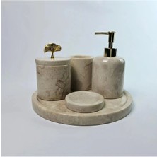 Ege Gross Dekoratif Doğal Bej Mermer Aksesuar Detaylı 5 Li Mermer Banyo Seti /mermer Banyo Takımı