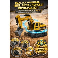 Trendzone Uzaktan Kumandalı Şarjlı Işıklı 360° Dönen Metal Kepçeli Ekskavatör | 3 Başlıklı Rc Iş Makinesi