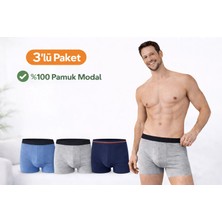 Süsen Lingerie 3 Adet %100 Pamuk Erkek Modal Boxer, Lacivert,gri,mavi