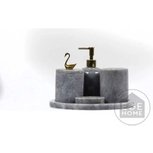 Ege Gross Dekoratif Gri Mermer Banyo Seti 5 Li Gold Kuğ Aksesuarlı Tasarım Set\mermer Banyo Takımı