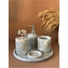 Ege Gross Dekoratif Doğal Grı Mermer Aksesuar Detaylı 5 Li Mermer Banyo Seti /mermer Banyo Takımı