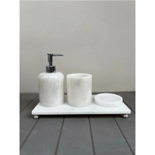Ege Gross 4 Lü Banyo Seti %100 Doğal Mermer Olan Ürünümüz Beyaz Gümüş