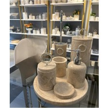 Ege Gross Dekoratif Doğal Bej  Mermer Aksesuar Detaylı 7 Li Mermer Banyo Seti /mermer Banyo Takımı