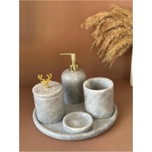Ege Gross Dekoratif Doğal Grı Mermer Aksesuar Detaylı 5 Li Mermer Banyo Seti /mermer Banyo Takımı
